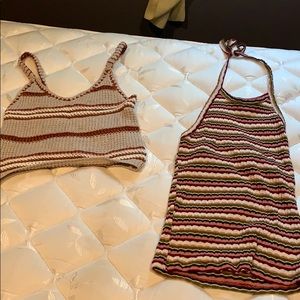 Crocheted crop top and sleeveless shirt